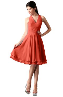 ColsBM Holly Living Coral Simple A-line Sleeveless Zipper Chiffon Graduation Dresses