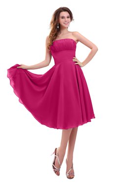 ColsBM Lena Beetroot Purple Plain Strapless Zip up Knee Length Pleated Prom Dresses