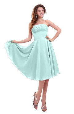 ColsBM Lena Blue Glass Plain Strapless Zip up Knee Length Pleated Prom Dresses