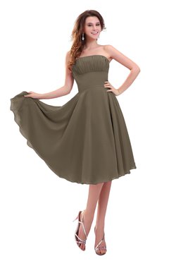 ColsBM Lena Carafe Brown Plain Strapless Zip up Knee Length Pleated Prom Dresses
