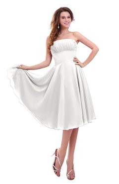 ColsBM Lena Cloud White Plain Strapless Zip up Knee Length Pleated Prom Dresses