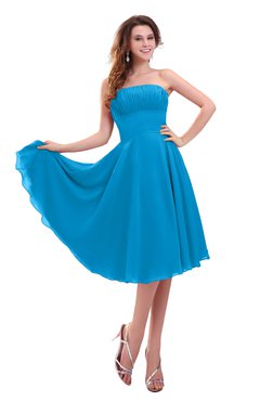 ColsBM Lena Cornflower Blue Plain Strapless Zip up Knee Length Pleated Prom Dresses