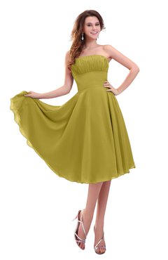 ColsBM Lena Golden Olive Plain Strapless Zip up Knee Length Pleated Prom Dresses