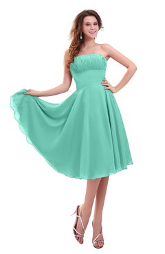 ColsBM Lena Mint Green Plain Strapless Zip up Knee Length Pleated Prom Dresses