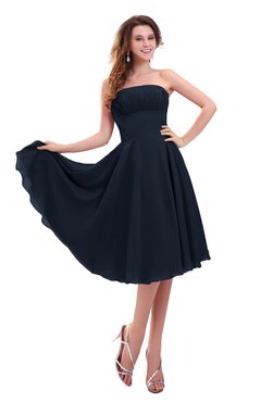 ColsBM Lena Navy Blue Plain Strapless Zip up Knee Length Pleated Prom Dresses