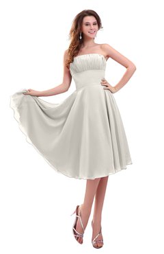 ColsBM Lena Off White Plain Strapless Zip up Knee Length Pleated Prom Dresses