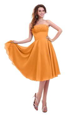ColsBM Lena Orange Plain Strapless Zip up Knee Length Pleated Prom Dresses