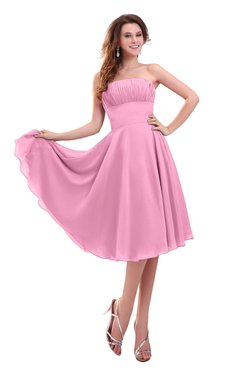 ColsBM Lena Pink Plain Strapless Zip up Knee Length Pleated Prom Dresses