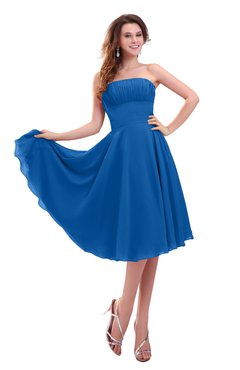ColsBM Lena Royal Blue Plain Strapless Zip up Knee Length Pleated Prom Dresses