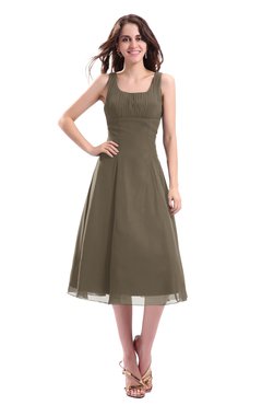 ColsBM Annabel Carafe Brown Simple A-line Chiffon Tea Length Pleated Cocktail Dresses