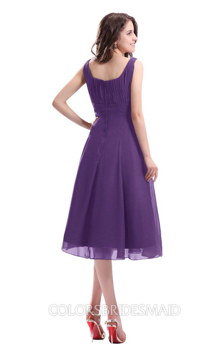 purple tea length dress