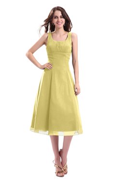 ColsBM Annabel Misted Yellow Simple A-line Chiffon Tea Length Pleated Cocktail Dresses