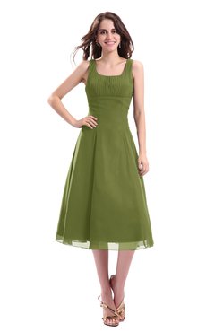 ColsBM Annabel Olive Green Simple A-line Chiffon Tea Length Pleated Cocktail Dresses