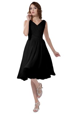 ColsBM Alexis Black Simple A-line V-neck Zipper Knee Length Ruching Party Dresses