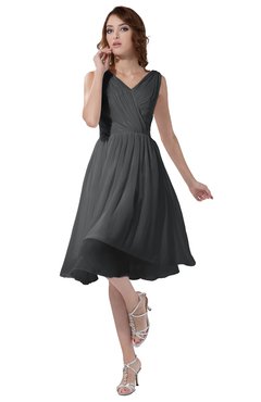 ColsBM Alexis Grey Simple A-line V-neck Zipper Knee Length Ruching Party Dresses