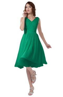 ColsBM Alexis Pepper Green Simple A-line V-neck Zipper Knee Length Ruching Party Dresses