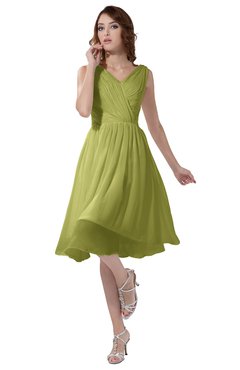 ColsBM Alexis Pistachio Simple A-line V-neck Zipper Knee Length Ruching Party Dresses