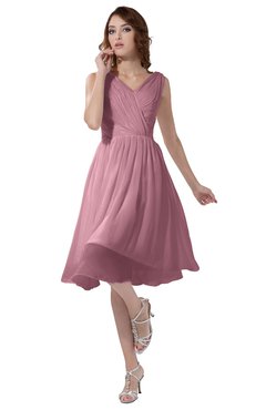 ColsBM Alexis Rosebloom Simple A-line V-neck Zipper Knee Length Ruching Party Dresses