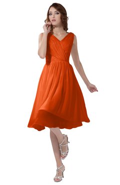 ColsBM Alexis Tangerine Simple A-line V-neck Zipper Knee Length Ruching Party Dresses