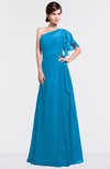 ColsBM Louisa Cornflower Blue Simple A-line Short Sleeve Half Backless Floor Length Ruffles Bridesmaid Dresses
