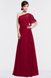 ColsBM Louisa Dark Red Simple A-line Short Sleeve Half Backless Floor Length Ruffles Bridesmaid Dresses