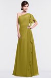 ColsBM Louisa Golden Olive Simple A-line Short Sleeve Half Backless Floor Length Ruffles Bridesmaid Dresses