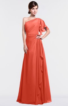 ColsBM Louisa Living Coral Simple A-line Short Sleeve Half Backless Floor Length Ruffles Bridesmaid Dresses