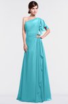 ColsBM Louisa Turquoise Simple A-line Short Sleeve Half Backless Floor Length Ruffles Bridesmaid Dresses