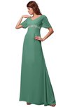 ColsBM Alaia Beryl Green Modest Short Sleeve Chiffon Floor Length Beading Bridesmaid Dresses