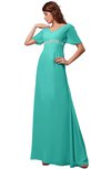 ColsBM Alaia Blue Turquoise Modest Short Sleeve Chiffon Floor Length Beading Bridesmaid Dresses