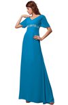 ColsBM Alaia Cornflower Blue Modest Short Sleeve Chiffon Floor Length Beading Bridesmaid Dresses
