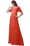 ColsBM Alaia Living Coral Modest Short Sleeve Chiffon Floor Length Beading Bridesmaid Dresses