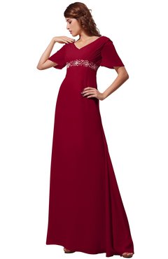 ColsBM Alaia Maroon Modest Short Sleeve Chiffon Floor Length Beading Bridesmaid Dresses