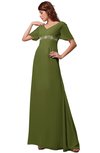 ColsBM Alaia Olive Green Modest Short Sleeve Chiffon Floor Length Beading Bridesmaid Dresses