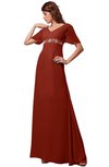 ColsBM Alaia Rust Modest Short Sleeve Chiffon Floor Length Beading Bridesmaid Dresses
