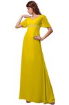 ColsBM Alaia Yellow Modest Short Sleeve Chiffon Floor Length Beading Bridesmaid Dresses