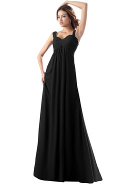 ColsBM Diana Black Modest Empire Thick Straps Zipper Floor Length Ruching Prom Dresses