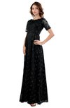 ColsBM Megan Black Gorgeous Column Scalloped Edge Short Sleeve Floor Length Lace Bridesmaid Dresses