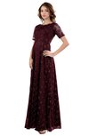 ColsBM Megan Burgundy Gorgeous Column Scalloped Edge Short Sleeve Floor Length Lace Bridesmaid Dresses