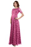 ColsBM Megan Carnation Pink Gorgeous Column Scalloped Edge Short Sleeve Floor Length Lace Bridesmaid Dresses