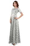 ColsBM Megan Cloud White Gorgeous Column Scalloped Edge Short Sleeve Floor Length Lace Bridesmaid Dresses