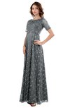 ColsBM Megan Frost Grey Gorgeous Column Scalloped Edge Short Sleeve Floor Length Lace Bridesmaid Dresses