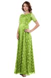 ColsBM Megan Lime Green Gorgeous Column Scalloped Edge Short Sleeve Floor Length Lace Bridesmaid Dresses