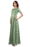 ColsBM Megan Pale Green Gorgeous Column Scalloped Edge Short Sleeve Floor Length Lace Bridesmaid Dresses