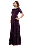 ColsBM Megan Plum Gorgeous Column Scalloped Edge Short Sleeve Floor Length Lace Bridesmaid Dresses