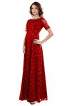 ColsBM Megan Red Gorgeous Column Scalloped Edge Short Sleeve Floor Length Lace Bridesmaid Dresses