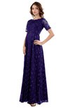 ColsBM Megan Royal Purple Gorgeous Column Scalloped Edge Short Sleeve Floor Length Lace Bridesmaid Dresses