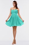 ColsBM Amani Blue Turquoise Simple Sleeveless Zip up Short Ruching Party Dresses
