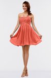 ColsBM Amani Fusion Coral Simple Sleeveless Zip up Short Ruching Party Dresses