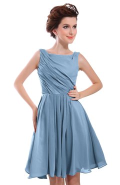 ColsBM Courtney Dusty Blue Modest A-line Bateau Sleeveless Zip up Ruching Homecoming Dresses